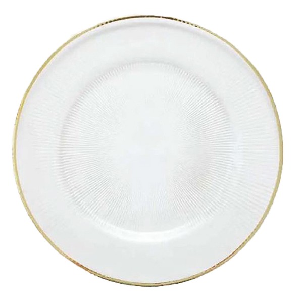 Platzteller_Glas_klar_Rillenoptik_Goldrand_33cm_Mieten_Verleih_Hochzeit_Event_Feier_Geburtstag