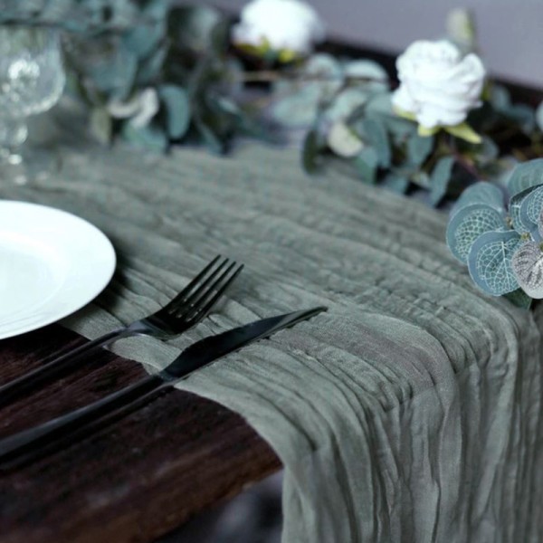 Tischläufer Musselin grau anthrazit mieten | Verleih Hochzeit