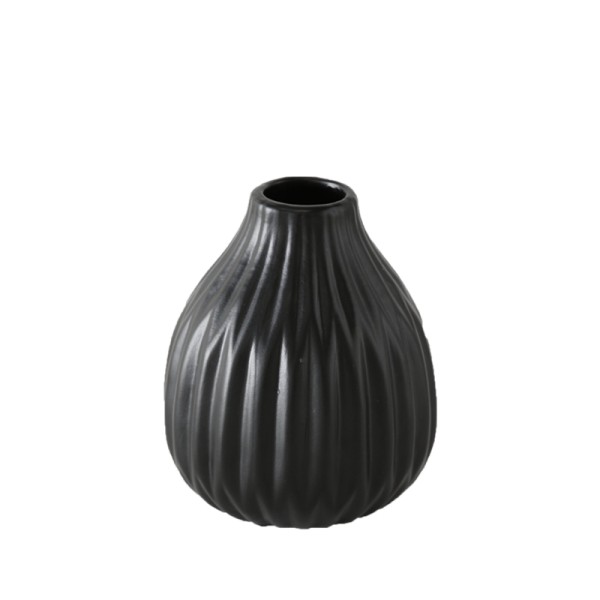 Vase Rille Keramik schwarz - Style 1 mieten für Hochzeit, Feier, Event