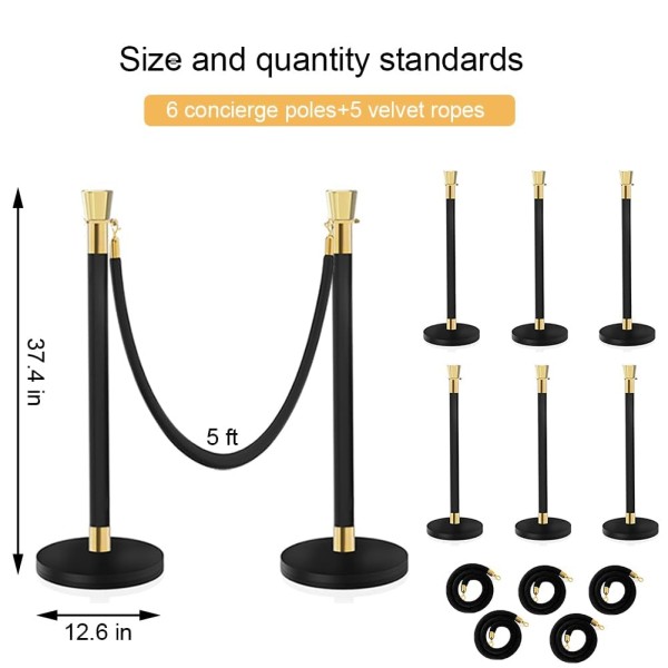 Absperrpfosten | schwarz-gold | Set 6 Pfosten + 5 Seile