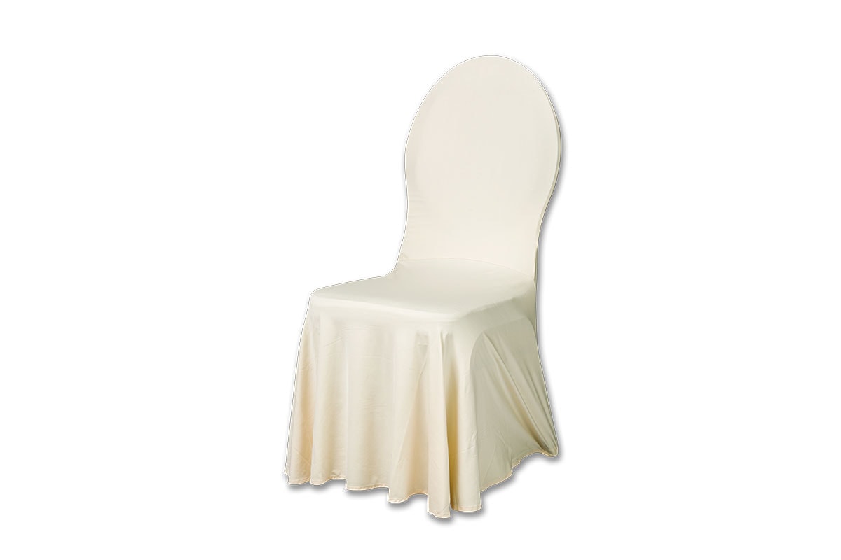 Stuhlhusse STRETCH weiß gold mit RAFFUNG für gerade oder runde Stuhllehnen 